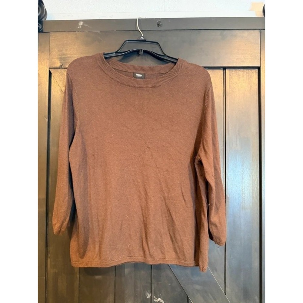 Mossimo Brown Angora Blend Crewneck Sweater 3/4 Sleeve Plus Size 16W/18W